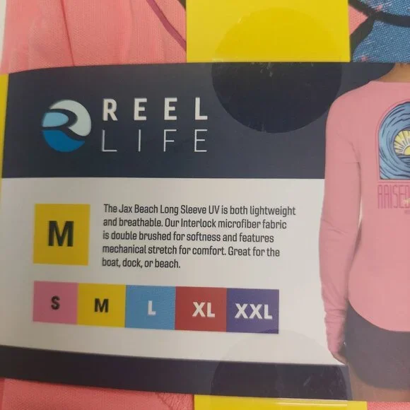 Reel Life Womens Jax Beach Long Sleeve UV Shirt "Raised By Water" M Salmon Rose - Picture 5 of 7